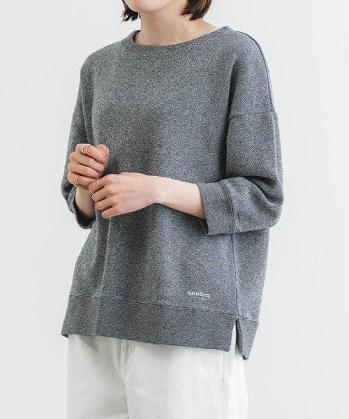 quadro(クオドロ)の「Wジャガード7分袖クルーネックプルオーバー(Tシャツ/カットソー・レディース・キナリ/ネイビー/グレー・FREE)」の16枚目の写真