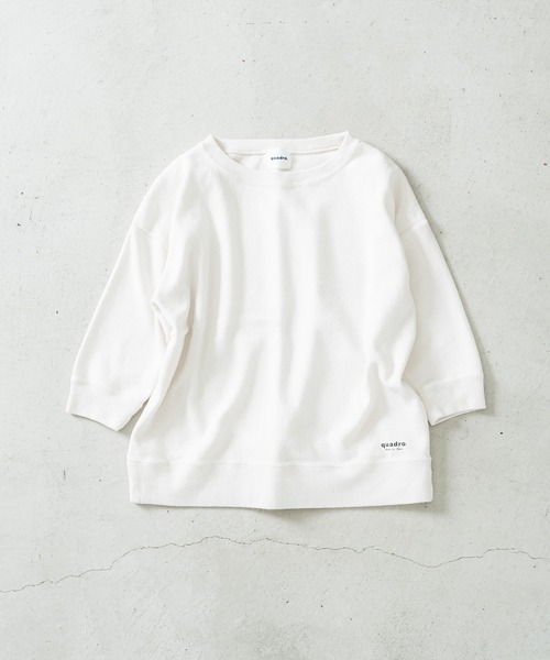 quadro(クオドロ)の「Wジャガード7分袖クルーネックプルオーバー(Tシャツ/カットソー・レディース・キナリ/ネイビー/グレー・FREE)」の4枚目の写真
