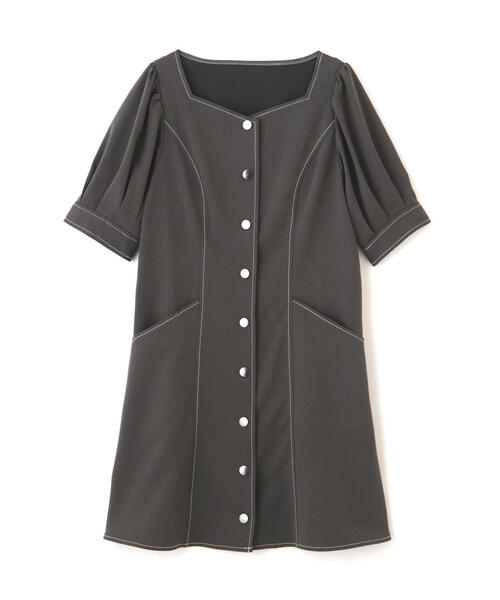 FREE'S MART（フリーズマート）の「◆配色ステッチ前開きミニワンピース（ワンピース・レディース・ホワイト/ブラック/グレー・SMALL/MEDIUM）」の12枚目の写真