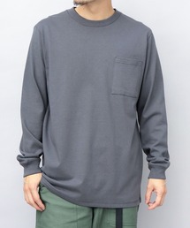 USAコットン 吸水速乾・接触冷感 袖リブ ポケット付き ロングスリーブ Tシャツ レギュラーシルエット