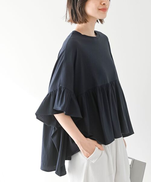 rps(アールピーエス)の「テールカットフリルワイドTシャツ(Tシャツ/カットソー・レディース・ネイビー/ブラック/オフホワイト・フリー)」の3枚目の写真