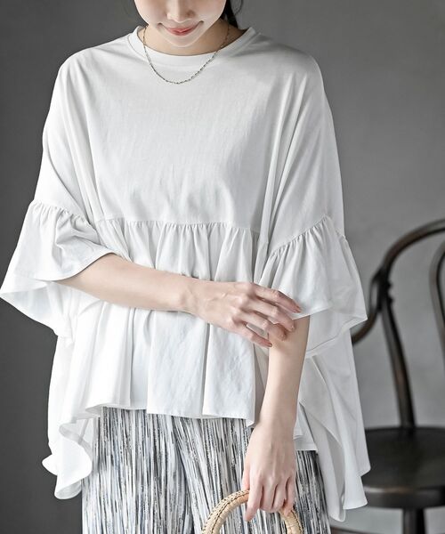 rps(アールピーエス)の「テールカットフリルワイドTシャツ(Tシャツ/カットソー・レディース・ネイビー/ブラック/オフホワイト・フリー)」の2枚目の写真