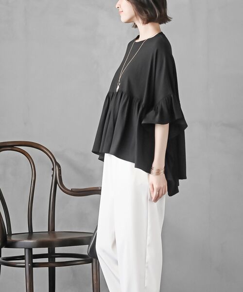 rps(アールピーエス)の「テールカットフリルワイドTシャツ(Tシャツ/カットソー・レディース・ネイビー/ブラック/オフホワイト・フリー)」の13枚目の写真