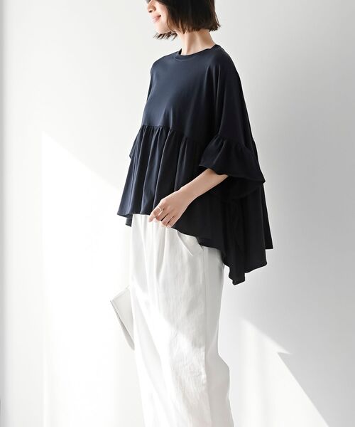 rps(アールピーエス)の「テールカットフリルワイドTシャツ(Tシャツ/カットソー・レディース・ネイビー/ブラック/オフホワイト・フリー)」の21枚目の写真