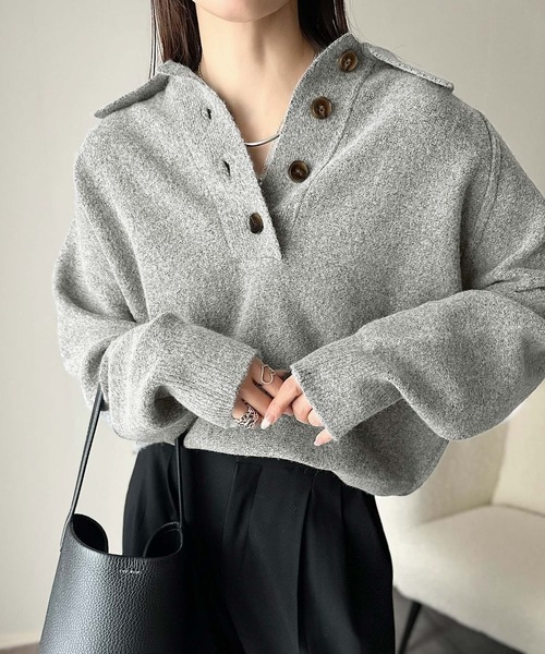 セール】ふんわり＆もっちりな肌ざわり。襟付きラグランスリーブニット