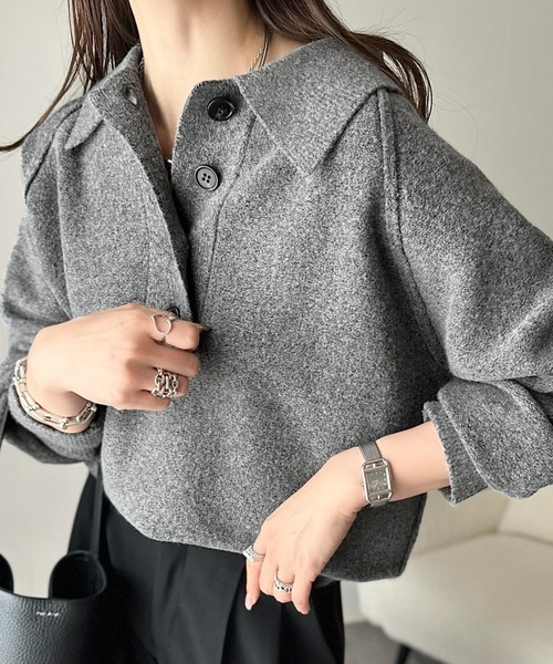 セール】ふんわり＆もっちりな肌ざわり。襟付きラグランスリーブニット