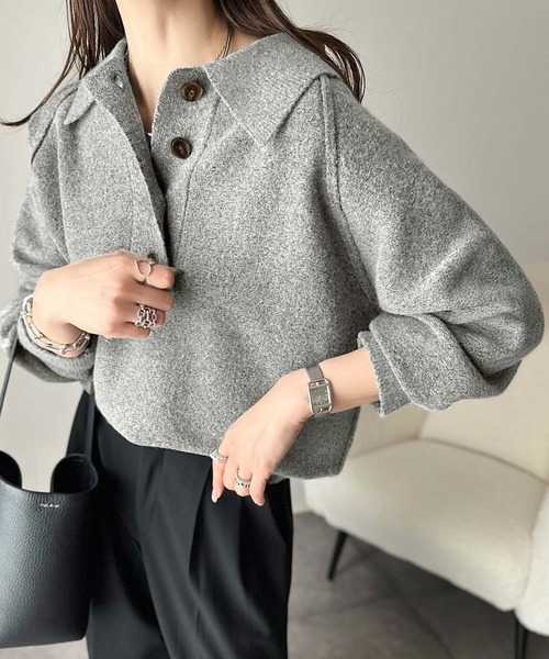 セール】ふんわり＆もっちりな肌ざわり。襟付きラグランスリーブニット