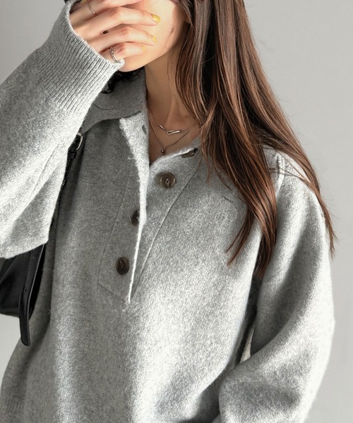 セール】ふんわり＆もっちりな肌ざわり。襟付きラグランスリーブニット