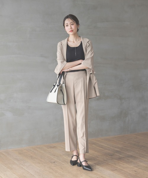 GLOBAL WORK(グローバルワーク)の「テーパードパンツ/お手入れラクラクセットアップ/290033(その他パンツ・レディース・ベージュ系その他7/ライトベージュ/ブラック・SMALL/MEDIUM/LARGE)」の5枚目の写真