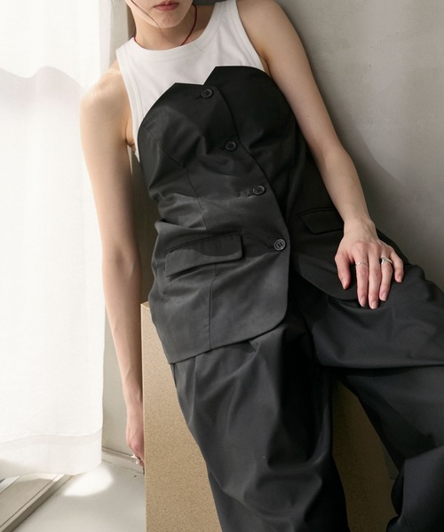 your/0w（ユアロウ）の「Jacket-like bare bustier / ジャケットライクベアビスチェ〈セットアップ対応〉（ベスト・レディース・ブラック/グレー・FREE）」の8枚目の写真