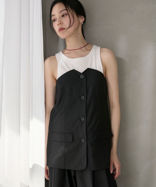 your/0w（ユアロウ）の「Jacket-like bare bustier / ジャケットライクベアビスチェ〈セットアップ対応〉（ベスト・レディース・ブラック/グレー・FREE）」の9枚目の写真