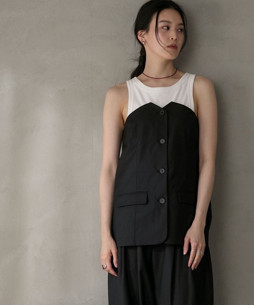 your/0w（ユアロウ）の「Jacket-like bare bustier / ジャケットライクベアビスチェ〈セットアップ対応〉（ベスト・レディース・ブラック/グレー・FREE）」の10枚目の写真