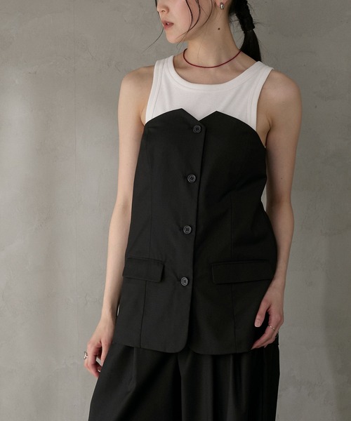 your/0w（ユアロウ）の「Jacket-like bare bustier / ジャケットライクベアビスチェ〈セットアップ対応〉（ベスト・レディース・ブラック/グレー・FREE）」の14枚目の写真