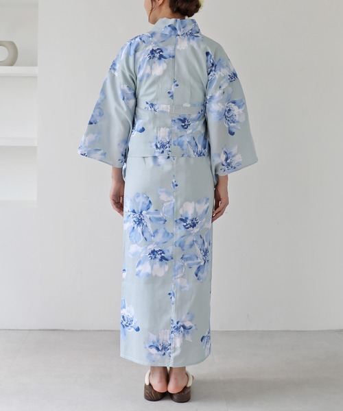 浴衣セット 水色浴衣 帯/板/下駄付き Dita 花柄 浴衣・帯・下駄セット Dita