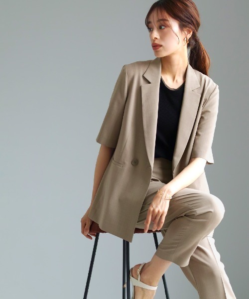 WHITE JOOLA（ホワイトジョーラ）の「洗濯機OK・接触冷感【 ドライタッチ♪サマーパンツ 】クリスピーメランジ・センタープレス入りテーパードパンツ（スラックス・レディース・ブラック/モカ・M/L）」の6枚目の写真