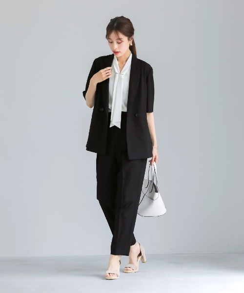 WHITE JOOLA（ホワイトジョーラ）の「洗濯機OK・接触冷感【 ドライタッチ♪サマーパンツ 】クリスピーメランジ・センタープレス入りテーパードパンツ（スラックス・レディース・ブラック/モカ・M/L）」の9枚目の写真