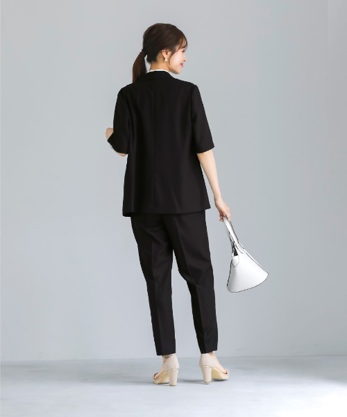 WHITE JOOLA（ホワイトジョーラ）の「洗濯機OK・接触冷感【 ドライタッチ♪サマーパンツ 】クリスピーメランジ・センタープレス入りテーパードパンツ（スラックス・レディース・ブラック/モカ・M/L）」の10枚目の写真