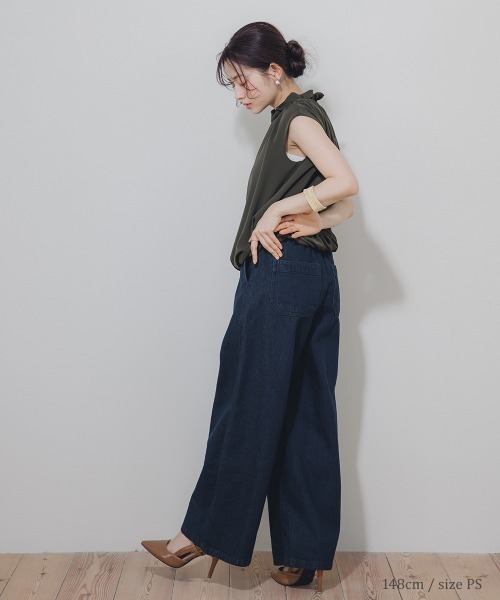 Petitjo（プッチージョ）の「小さいサイズ　ハイネックギャザーノースリバルーンブラウス　低身長さん・小柄女性（シャツ/ブラウス・レディース・カーキ/ブラック・PS/PM/PL/PSS）」の18枚目の写真