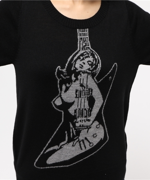 HYSTERIC GLAMOUR（ヒステリックグラマー）の「GUITAR GIRL編込 プルオ-バ-（ニット/セーター・レディース・ピンク/ブルー/ブラック・FREE）」の15枚目の写真