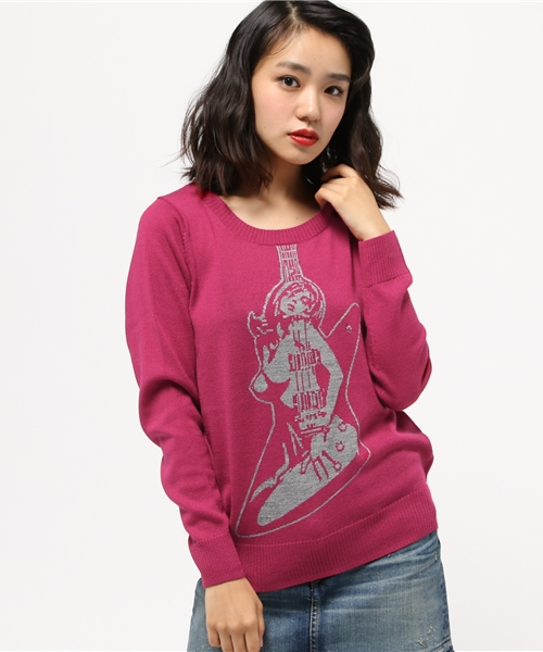 HYSTERIC GLAMOUR（ヒステリックグラマー）の「GUITAR GIRL編込 プルオ-バ-（ニット/セーター・レディース・ピンク/ブルー/ブラック・FREE）」の9枚目の写真