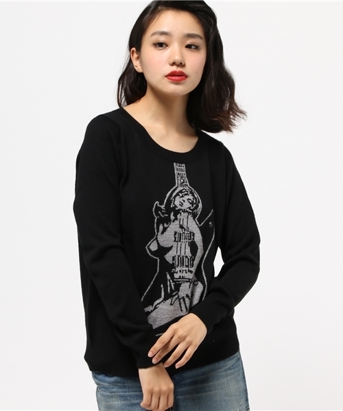 HYSTERIC GLAMOUR（ヒステリックグラマー）の「GUITAR GIRL編込 プルオ-バ-（ニット/セーター・レディース・ピンク/ブルー/ブラック・FREE）」の11枚目の写真