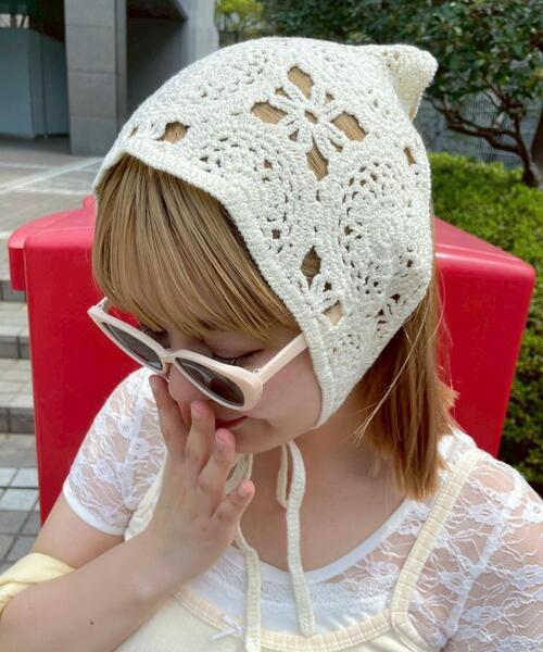 WEGO（ウィゴー）の「WEGO/クロシェバブーシュカ（その他ヘアアクセサリー・レディース・ブラック/アイボリー・FREE）」の3枚目の写真