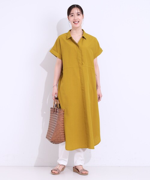 DRESKIP(ドレスキップ)の「【S-LL】お顔周りすっきり 麻調スキッパーシャツワンピース(ワンピース・レディース・チャコールグレー/ダークブラウン/マスタード/ネイビー・01/02/03/04)」の9枚目の写真