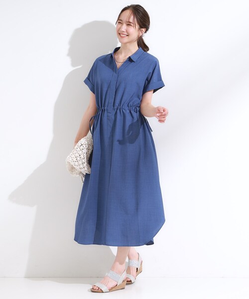 DRESKIP(ドレスキップ)の「【S-LL】お顔周りすっきり 麻調スキッパーシャツワンピース(ワンピース・レディース・チャコールグレー/ダークブラウン/マスタード/ネイビー・01/02/03/04)」の13枚目の写真