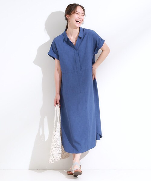 DRESKIP(ドレスキップ)の「【S-LL】お顔周りすっきり 麻調スキッパーシャツワンピース(ワンピース・レディース・チャコールグレー/ダークブラウン/マスタード/ネイビー・01/02/03/04)」の14枚目の写真