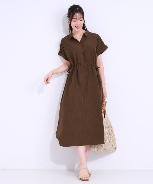 DRESKIP(ドレスキップ)の「【S-LL】お顔周りすっきり 麻調スキッパーシャツワンピース(ワンピース・レディース・チャコールグレー/ダークブラウン/マスタード/ネイビー・01/02/03/04)」の17枚目の写真