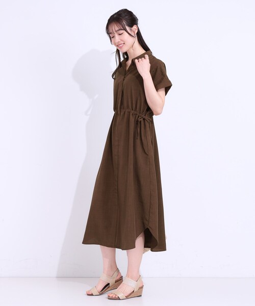 DRESKIP(ドレスキップ)の「【S-LL】お顔周りすっきり 麻調スキッパーシャツワンピース(ワンピース・レディース・チャコールグレー/ダークブラウン/マスタード/ネイビー・01/02/03/04)」の18枚目の写真
