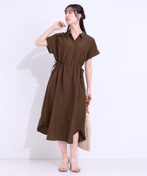 DRESKIP(ドレスキップ)の「【S-LL】お顔周りすっきり 麻調スキッパーシャツワンピース(ワンピース・レディース・チャコールグレー/ダークブラウン/マスタード/ネイビー・01/02/03/04)」の19枚目の写真
