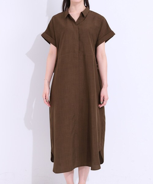DRESKIP(ドレスキップ)の「【S-LL】お顔周りすっきり 麻調スキッパーシャツワンピース(ワンピース・レディース・チャコールグレー/ダークブラウン/マスタード/ネイビー・01/02/03/04)」の21枚目の写真