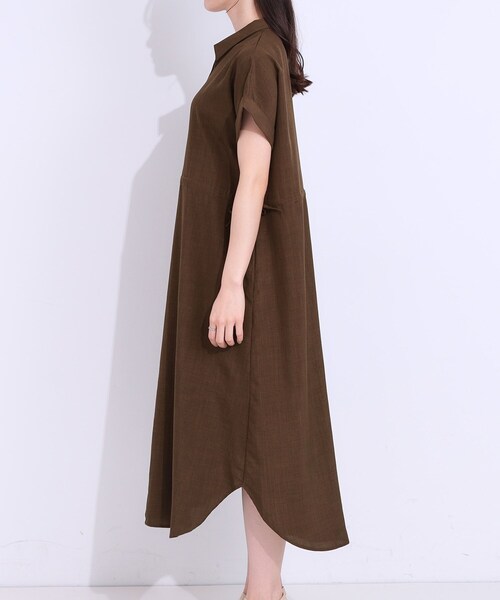 DRESKIP(ドレスキップ)の「【S-LL】お顔周りすっきり 麻調スキッパーシャツワンピース(ワンピース・レディース・チャコールグレー/ダークブラウン/マスタード/ネイビー・01/02/03/04)」の22枚目の写真