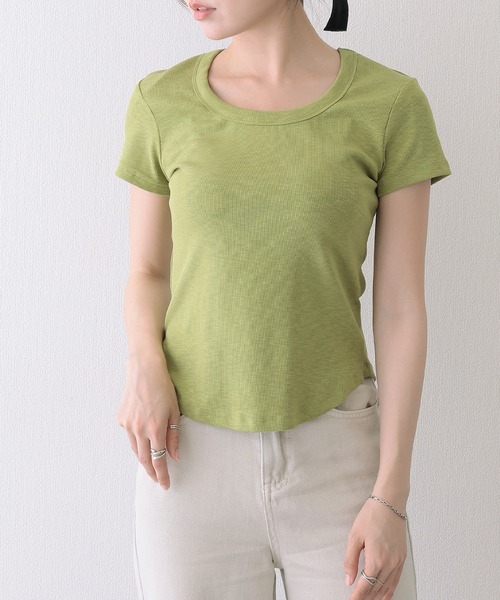 Lace Ladies(レースレディース)の「ラウンドネック バック カットアウト 半袖 Tシャツ(Tシャツ/カットソー・レディース・グレイッシュベージュ/グレー/グリーン/ホワイト/ブラック・FREE)」の5枚目の写真