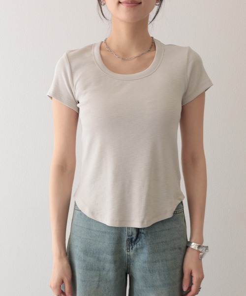 Lace Ladies(レースレディース)の「ラウンドネック バック カットアウト 半袖 Tシャツ(Tシャツ/カットソー・レディース・グレイッシュベージュ/グレー/グリーン/ホワイト/ブラック・FREE)」の8枚目の写真