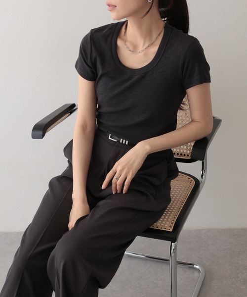 Lace Ladies(レースレディース)の「ラウンドネック バック カットアウト 半袖 Tシャツ(Tシャツ/カットソー・レディース・グレイッシュベージュ/グレー/グリーン/ホワイト/ブラック・FREE)」の20枚目の写真