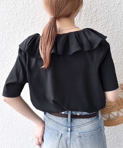 emm the shop satin tulip ブラウス ブラック