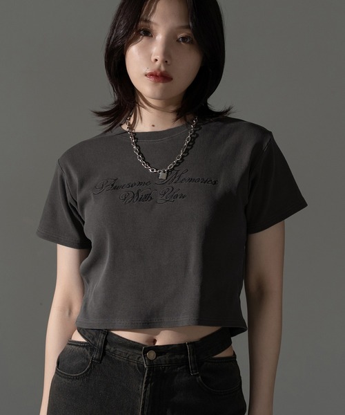 apres jour mignon(アプレジュールミニョン)の「ピグメントリブクロップドTシャツ【ZOZOTOWN限定アイテム】(Tシャツ/カットソー・レディース・ブラック系その他/ブラウン系その他/ブルー/ピンク・X-LARGE/フリー)」の2枚目の写真