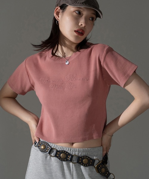 apres jour mignon(アプレジュールミニョン)の「ピグメントリブクロップドTシャツ【ZOZOTOWN限定アイテム】(Tシャツ/カットソー・レディース・ブラック系その他/ブラウン系その他/ブルー/ピンク・X-LARGE/フリー)」の1枚目の写真