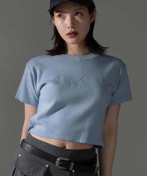 apres jour mignon(アプレジュールミニョン)の「ピグメントリブクロップドTシャツ【ZOZOTOWN限定アイテム】(Tシャツ/カットソー・レディース・ブラック系その他/ブラウン系その他/ブルー/ピンク・X-LARGE/フリー)」の4枚目の写真