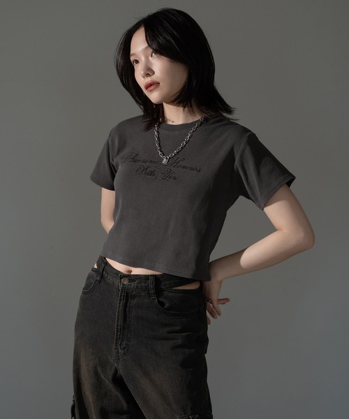 apres jour mignon(アプレジュールミニョン)の「ピグメントリブクロップドTシャツ【ZOZOTOWN限定アイテム】(Tシャツ/カットソー・レディース・ブラック系その他/ブラウン系その他/ブルー/ピンク・X-LARGE/フリー)」の9枚目の写真