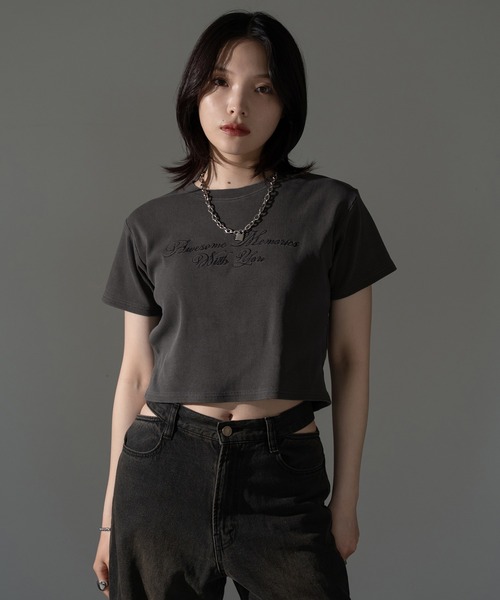 apres jour mignon(アプレジュールミニョン)の「ピグメントリブクロップドTシャツ【ZOZOTOWN限定アイテム】(Tシャツ/カットソー・レディース・ブラック系その他/ブラウン系その他/ブルー/ピンク・X-LARGE/フリー)」の5枚目の写真