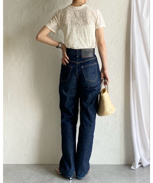 She's Closet(シーズクローゼット)の「半袖ショート丈花柄Tシャツ/シアートップス(Tシャツ/カットソー・レディース・アイボリー/ブラック・FREE)」の12枚目の写真