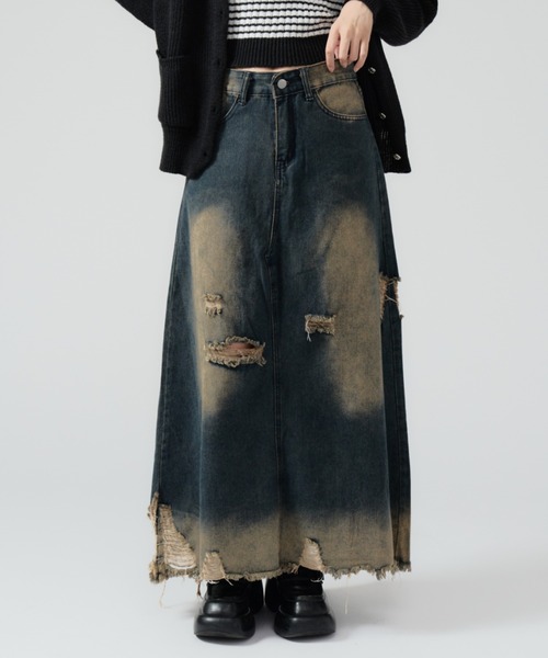 Chick(チック)の「Crash Damage Denim Skirt / クラッシュダメージデニムスカート(デニムスカート・レディース・ブルー・M/S)」の3枚目の写真