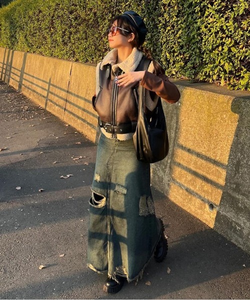 Chick(チック)の「Crash Damage Denim Skirt / クラッシュダメージデニムスカート(デニムスカート・レディース・ブルー・M/S)」の10枚目の写真