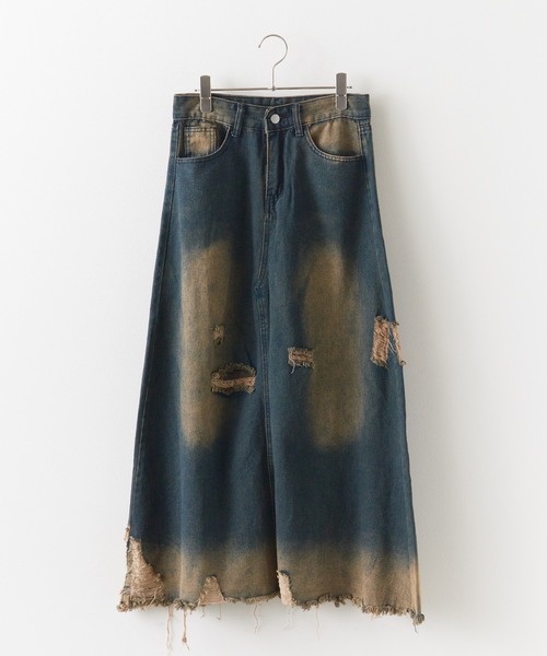 Chick(チック)の「Crash Damage Denim Skirt / クラッシュダメージデニムスカート(デニムスカート・レディース・ブルー・M/S)」の2枚目の写真