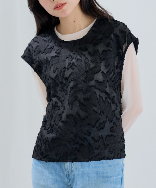 MAGASIN DE MODE Chou Chou（マガジンデモードシュシュ）の「【MAGASIN DE MODE Chou Chou】フリンジジャガードサイドリボンブラウス XNN（シャツ/ブラウス・レディース・アイボリー/ブラック・FREE）」の10枚目の写真