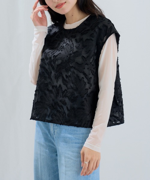 MAGASIN DE MODE Chou Chou（マガジンデモードシュシュ）の「【MAGASIN DE MODE Chou Chou】フリンジジャガードサイドリボンブラウス XNN（シャツ/ブラウス・レディース・アイボリー/ブラック・FREE）」の9枚目の写真