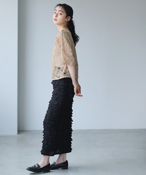 itto...(イット)の「コードレース5分袖シアートップス(シャツ/ブラウス・レディース・オフホワイト/ブラック/ベージュ・M)」の17枚目の写真